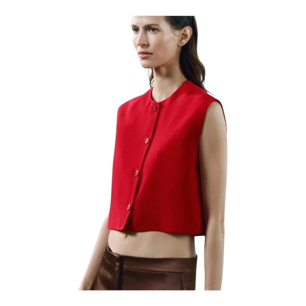 Zara Vest Womens Medium Red Cropped Button Front Sleeveless Minimalist Top